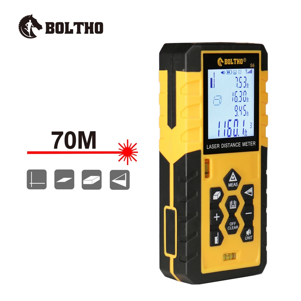 Laser Distance Meter 70M/230FT,BOLTHO Laser Measure Device with 2 Bubble Levels–Backlit LCD, Area and Volume, Pythagorean
Laser Distance Meter 70M/230FT,BOLTHO Laser Measure Device with 2 Bubble Levels–Backlit LCD, Area and Volume, Pythagorean