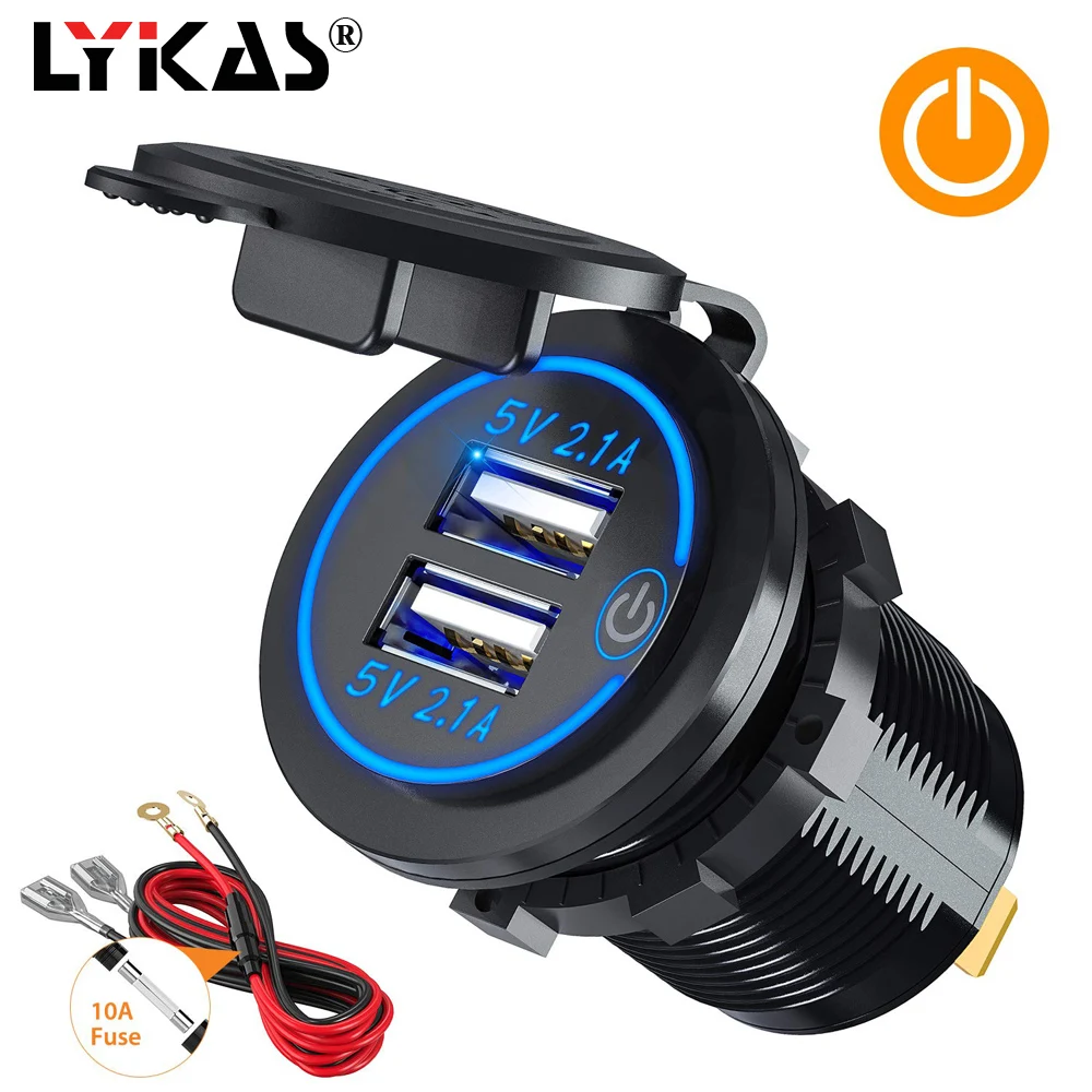 LYKAS автомобильное зарядное устройство USB светодиодный светодиодным сенсорным