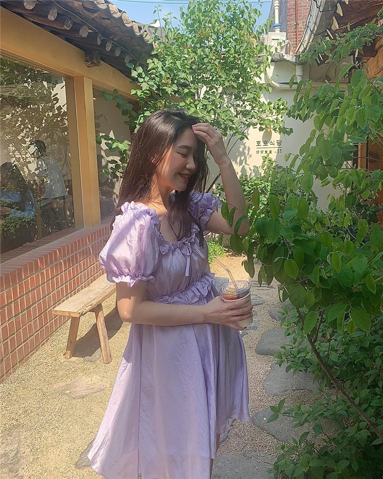 2021 New Women's Summer Dresses Puff Sleeve Holiday Casual High Waist Ruffles Fashionable Lace Up Sweet Cute Mini Dress DR2099 | Женская