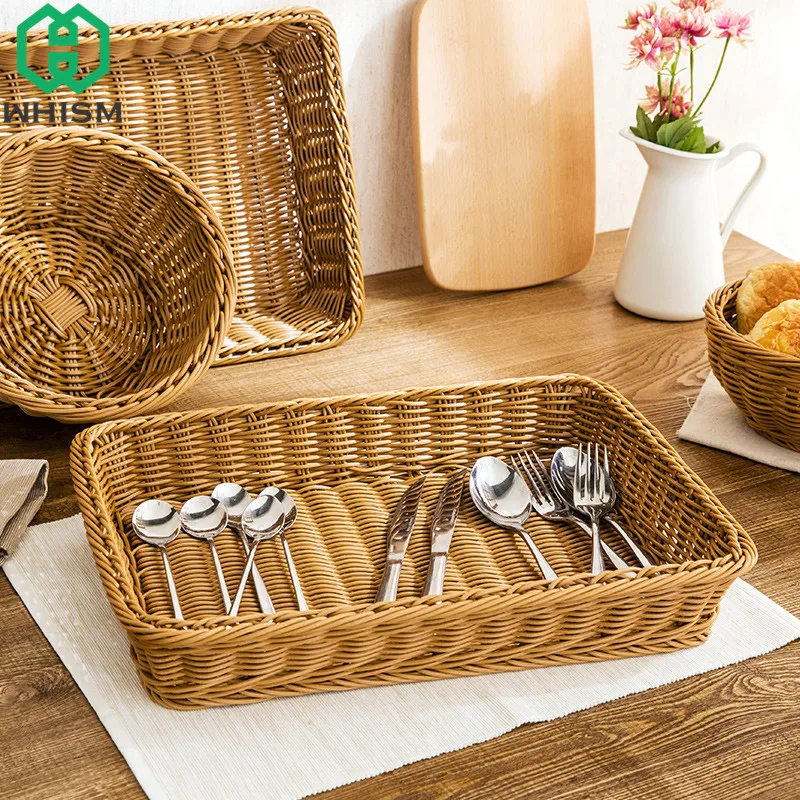 WHISM Rectangular Bread Basket Rattan Storage Baskets Hand-woven Tea Tray Wicker Fruit Vegetable Container Snack Food Organizer 
WHISM Rectangular Bread Basket Rattan Storage Baskets Hand-woven Tea Tray Wicker Fruit Vegetable Container Snack Food Organizer