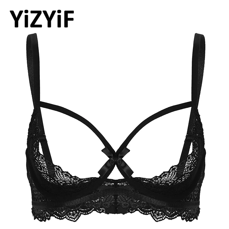 

Sexy Lingerie Womens Erotic See Through Sheer Lace Bras Sexy Open Cups Bra Top Adjustable Shoulder Straps Underwired Bralette
