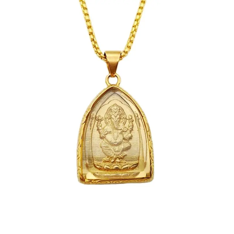 2020 New Gold color Stainless steel Ganesha pendant necklace Glass Cover Wisdom wealth amulet Ganesha elephant hip hop necklace
2020 New Gold color Stainless steel Ganesha pendant necklace Glass Cover Wisdom wealth amulet Ganesha elephant hip hop necklace