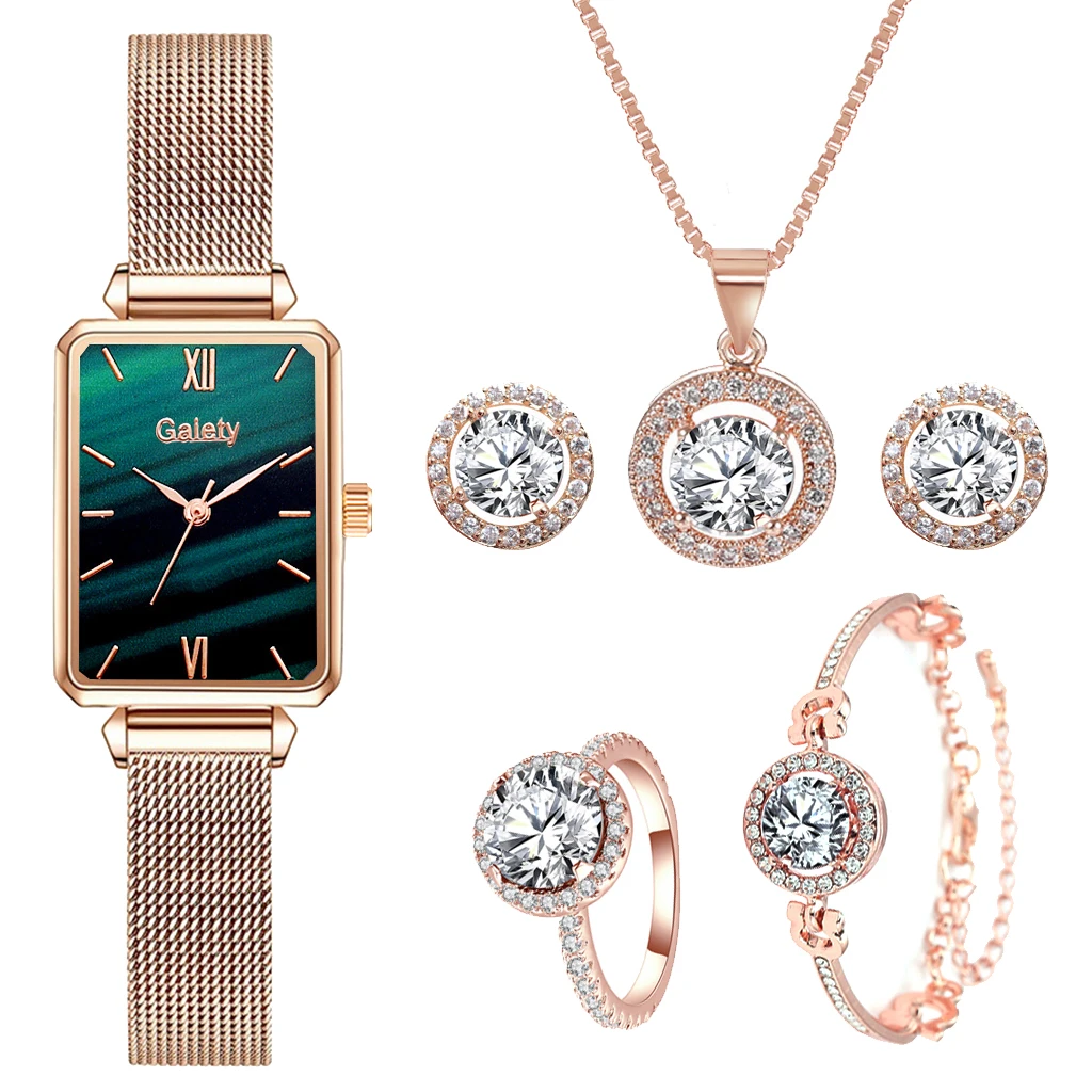 6 шт./комплект женские часы с браслетом и кольцом | Наручные