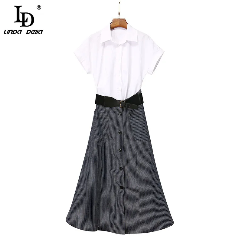 LD LINDA DELLA Women's Summer New Street wear Suit 2021 Fashion White Short sleeve Shirts+Stripe High waist Skirts 2 piece Suit
LD LINDA DELLA Women's Summer New Street wear Suit 2021 Fashion White Short sleeve Shirts+Stripe High waist Skirts 2 piece Suit