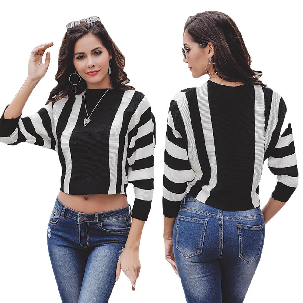 Осенне-зимний женский короткий свитер в полоску с перекрестными краями
Осенне-зимний женский короткий свитер в полоску с перекрестными краями