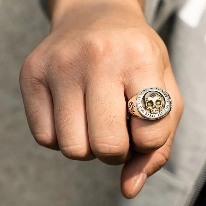 Настоящее чистое 925 пробы серебро готические кольца в виде черепа для мужчин хип
