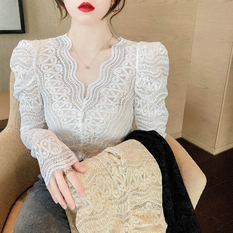 Vintage Sexy Lace Blouse Women V Neck Crochet Flower Lace Bottoming Shirt Elegant Fashion Women's Long Sleeve Top Autumn 16503
Vintage Sexy Lace Blouse Women V Neck Crochet Flower Lace Bottoming Shirt Elegant Fashion Women's Long Sleeve Top Autumn 16503
