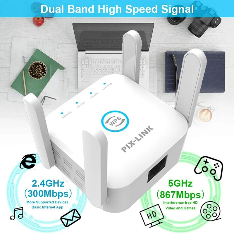 PIX-LINK 1200M Dual Frequency Wireless Signal Extension Amplifier WiFi Repeater Scope of Application Broadband Router
PIX-LINK 1200M Dual Frequency Wireless Signal Extension Amplifier WiFi Repeater Scope of Application Broadband Router