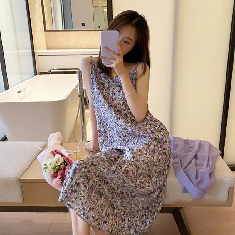 Sweet Floral Print Dress Women Fashion Sling Dress Summer Casual Mid-Calf Dresses
Sweet Floral Print Dress Women Fashion Sling Dress Summer Casual Mid-Calf Dresses