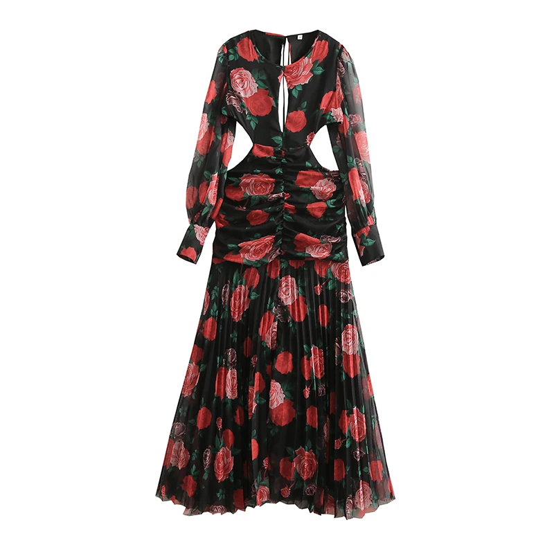 TRAF 2021 Fashion Flower Print Pleated Dress Chiffon Hollow Out Long Sleeve for Women Elegant Dresses Vestidos Streetwear
TRAF 2021 Fashion Flower Print Pleated Dress Chiffon Hollow Out Long Sleeve for Women Elegant Dresses Vestidos Streetwear