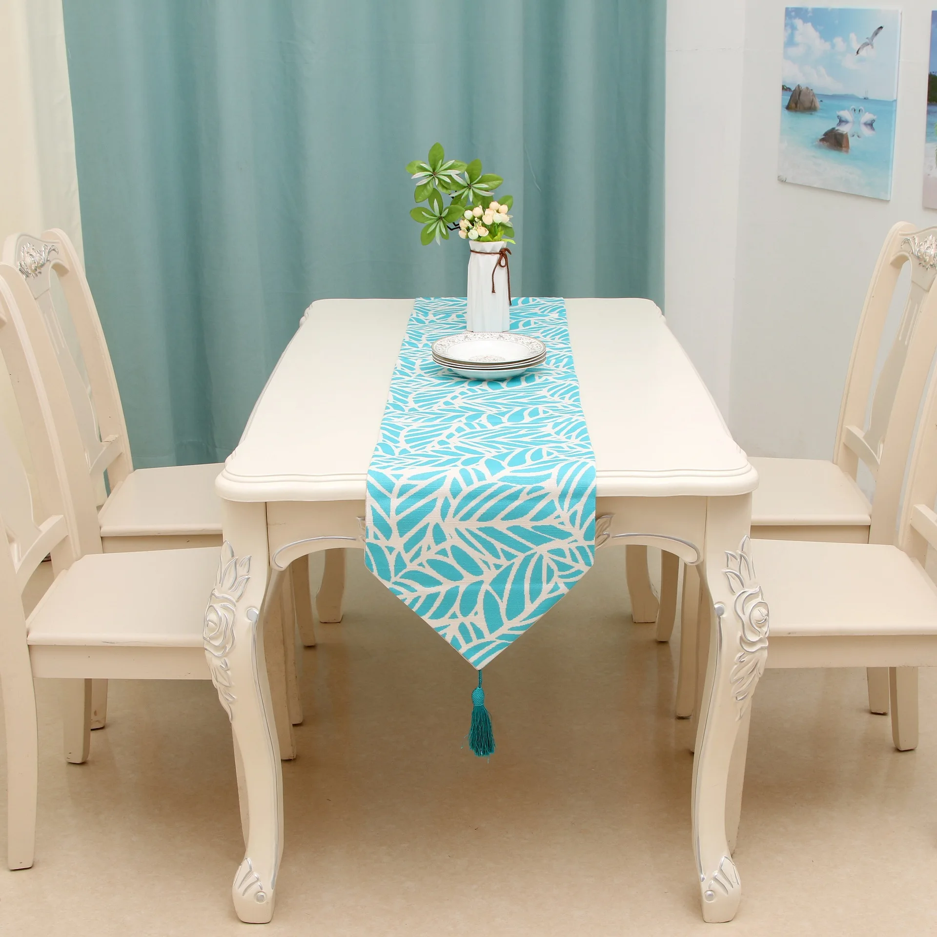 American modern minimalist fashion linen table runner decoration blue leaf home with tassel cover coffee table coffee tea
American modern minimalist fashion linen table runner decoration blue leaf home with tassel cover coffee table coffee tea