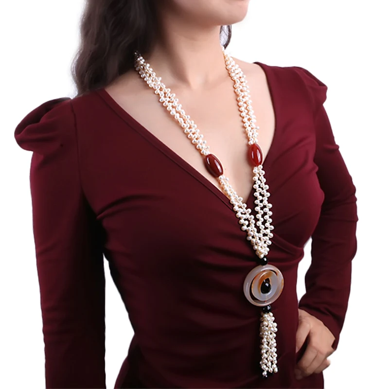 JYX 5.5x7mm white oval freshwater pearl and red and black agate necklace Jewelry Gift for Women 
JYX 5.5x7mm white oval freshwater pearl and red and black agate necklace Jewelry Gift for Women
