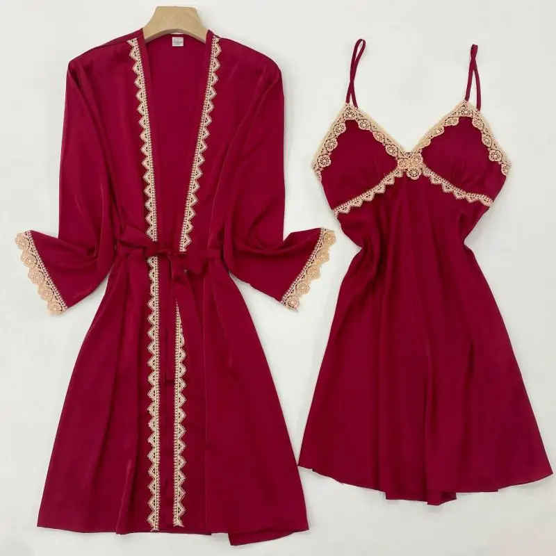 Burgundy Wedding Robe Nightgown Set Female Sleepwear Nightdress Sexy Silk Rayon Kimono Bath Gown Lace Trim Home Wear Nightwear
Burgundy Wedding Robe Nightgown Set Female Sleepwear Nightdress Sexy Silk Rayon Kimono Bath Gown Lace Trim Home Wear Nightwear