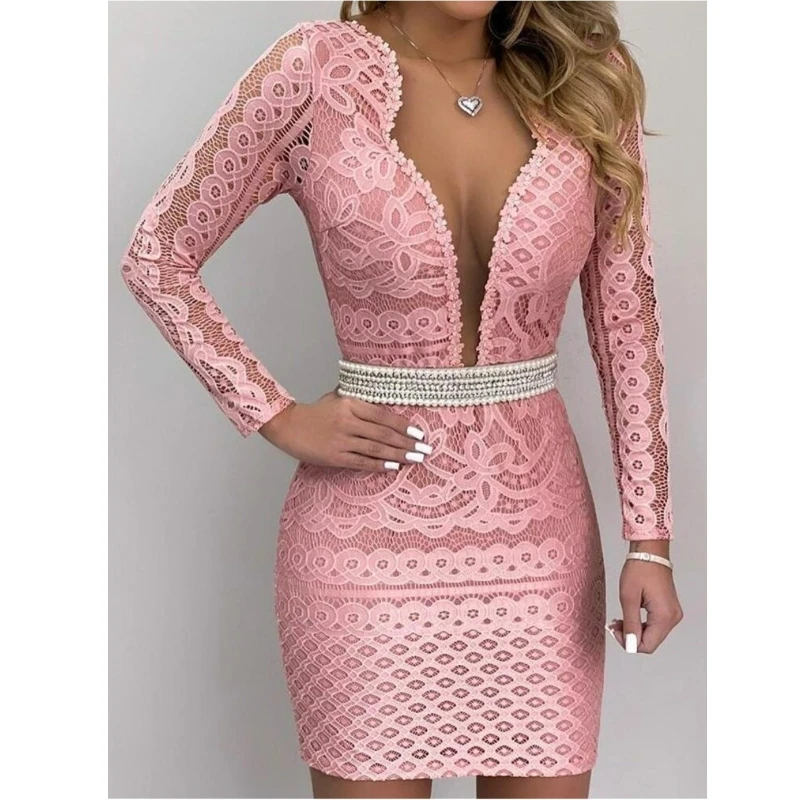 Fashion Women Sexy Dresses Lace Hollow Out Deep-V Short Sleeve Slim Party Midi Dress Sexy Lace Hollow Out Slim Party Dress
Fashion Women Sexy Dresses Lace Hollow Out Deep-V Short Sleeve Slim Party Midi Dress Sexy Lace Hollow Out Slim Party Dress