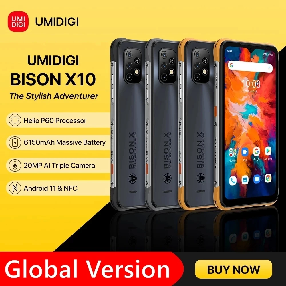 UMIDIGI BISON X10 IP68 & IP69K мобильный телефон Helio P60 восьмиядерный смартфон 4 Гб 64 Гб 6150 мАч Мобильный телефон 20 Мп камера глобальная версия
UMIDIGI BISON X10 IP68 & IP69K мобильный телефон Helio P60 восьмиядерный смартфон 4 Гб 64 Гб 6150 мАч Мобильный телефон 20 Мп камера глобальная версия