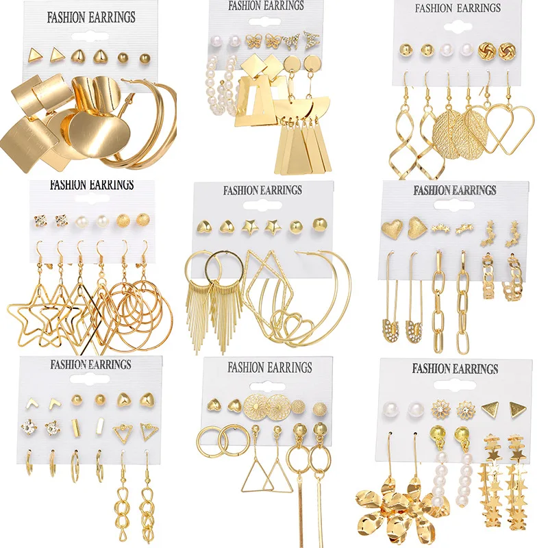 6PCS fashion Packed Metal Texture Exaggerated Earrings Artificial Pearl and Circle Tassel Earring Stud Acrylic Gold Earrings Set
6PCS fashion Packed Metal Texture Exaggerated Earrings Artificial Pearl and Circle Tassel Earring Stud Acrylic Gold Earrings Set