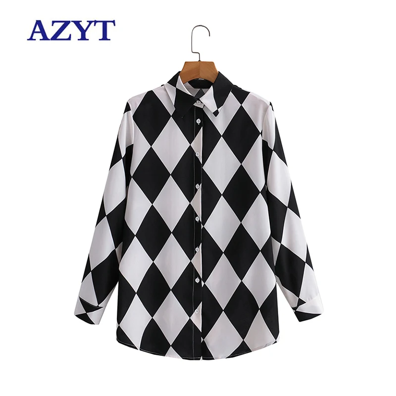AZYT Autumn Argyle Print Blouses Women Casual Long Sleeve Turn Down collar Women's Shirt 2021 Loose Buttons Blusa Feminina Tops
AZYT Autumn Argyle Print Blouses Women Casual Long Sleeve Turn Down collar Women's Shirt 2021 Loose Buttons Blusa Feminina Tops