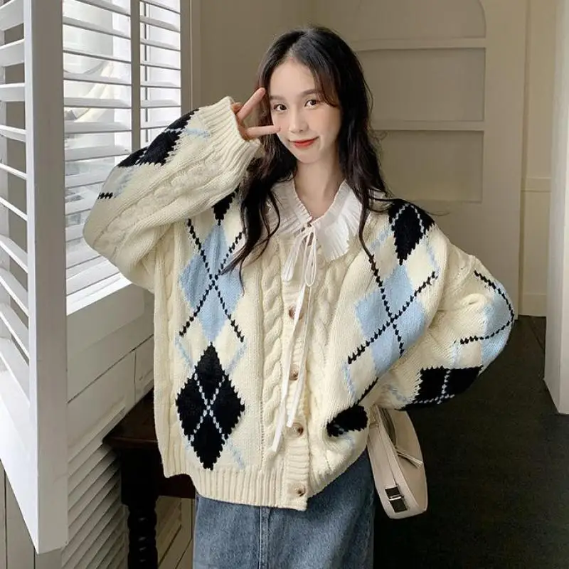 Women Sweater Lattice Knitted Cardigan Coat Autumn Winter Plaid Stripe Loose Soft Wholesale Female New Long Sleeve Knitwear
Women Sweater Lattice Knitted Cardigan Coat Autumn Winter Plaid Stripe Loose Soft Wholesale Female New Long Sleeve Knitwear