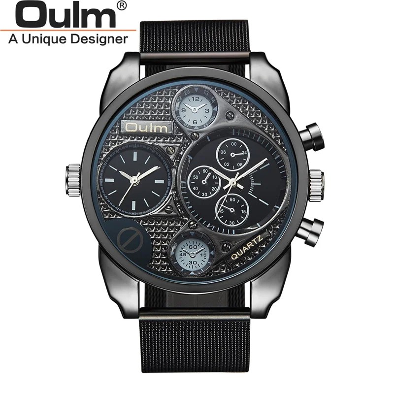 

Oulm 9316 Luxury Brand Watches Men Mesh Steel Leather Quartz Watch Big Dial Male Casual Military Wristwatch relojes hombre