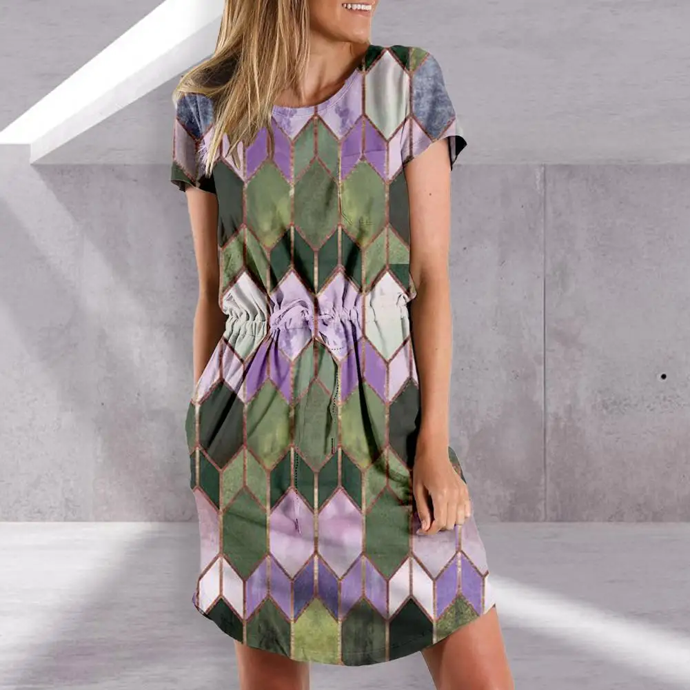 2021 Women Summer Dress Colored Rhombus Print Drawstring Dress Female Short Sleeve Loose Dress Floral O Neck Sundress for Beach
2021 Women Summer Dress Colored Rhombus Print Drawstring Dress Female Short Sleeve Loose Dress Floral O Neck Sundress for Beach