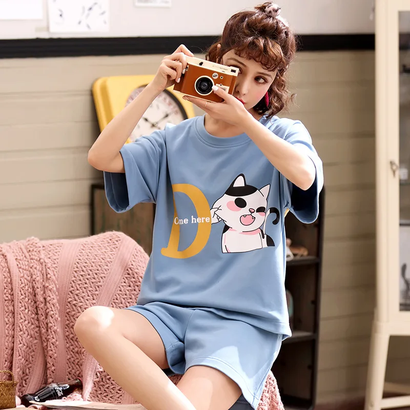 Pajamas Women's Korean-style Loose-Fit Summer Cotton Thin WOMEN'S Short-sleeved Clothes Shorts Summer Two-Piece Set
Pajamas Women's Korean-style Loose-Fit Summer Cotton Thin WOMEN'S Short-sleeved Clothes Shorts Summer Two-Piece Set