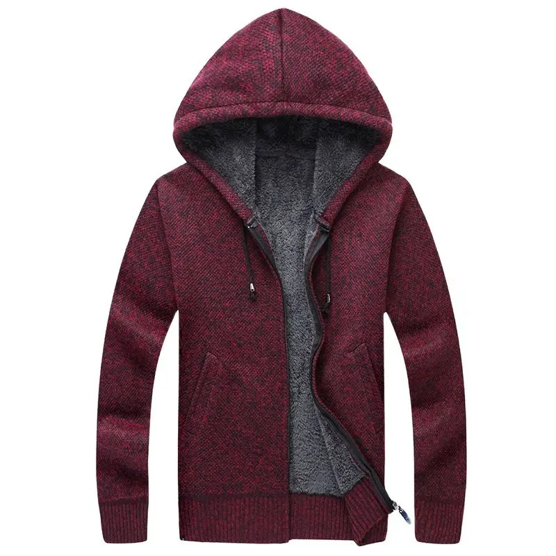 

M.Y.FANTASY 2021 Winter Men Sweatercoat Hooded Cardigan Mens Thick Velvet Jacket Casual Knitted Sweater Mens Cardigan Winter Swe