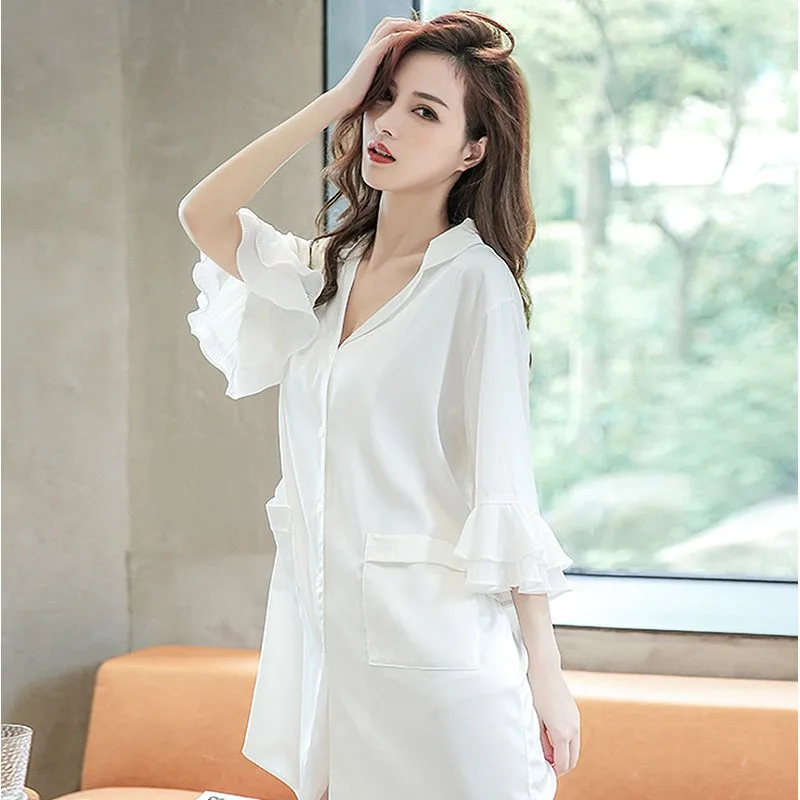 White Women Sleep Dress Silky Ruffles Nightdress Satin Nightgown Intimate Lingerie Sexy Sleepwear Nightwear Soft Home Clothes
White Women Sleep Dress Silky Ruffles Nightdress Satin Nightgown Intimate Lingerie Sexy Sleepwear Nightwear Soft Home Clothes