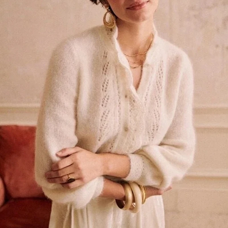 Hollow out Knit Petal Cardigan Women Solid Color Temperament Single Breasted 2022 Early Spring Mohair Female Sweaters
Hollow out Knit Petal Cardigan Women Solid Color Temperament Single Breasted 2022 Early Spring Mohair Female Sweaters