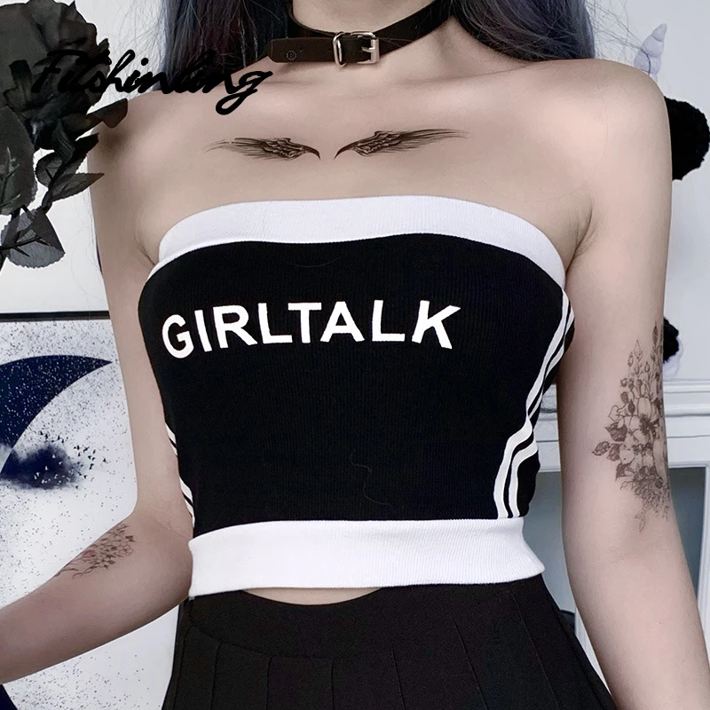 Fitshinling Goth Tank Screw Thread Strappless Dark Embroidery Letters Harajuku Gothic Corset Top Chest Wrapped Female Sexy Basic
Fitshinling Goth Tank Screw Thread Strappless Dark Embroidery Letters Harajuku Gothic Corset Top Chest Wrapped Female Sexy Basic