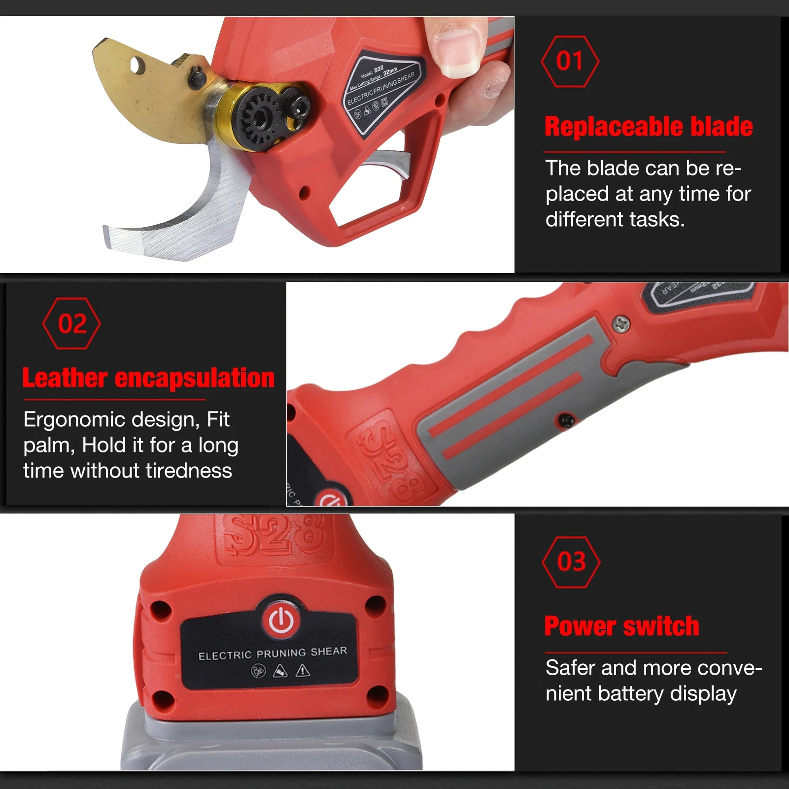 Powered Pruner 32mm SK5 High Carbon Steel Cordless Tree Branch Electric Pruning Shears Set Rechargeable Hedge Cutter
Powered Pruner 32mm SK5 High Carbon Steel Cordless Tree Branch Electric Pruning Shears Set Rechargeable Hedge Cutter