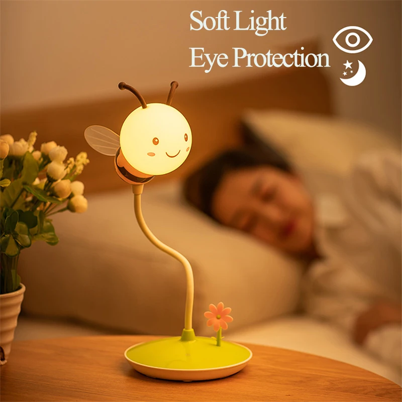 

Touch Cartoon Bee Night Lights USB Charging Night Lamp Creative Dimming Reading Lamp for Bedside Baby's Room Infant Gift