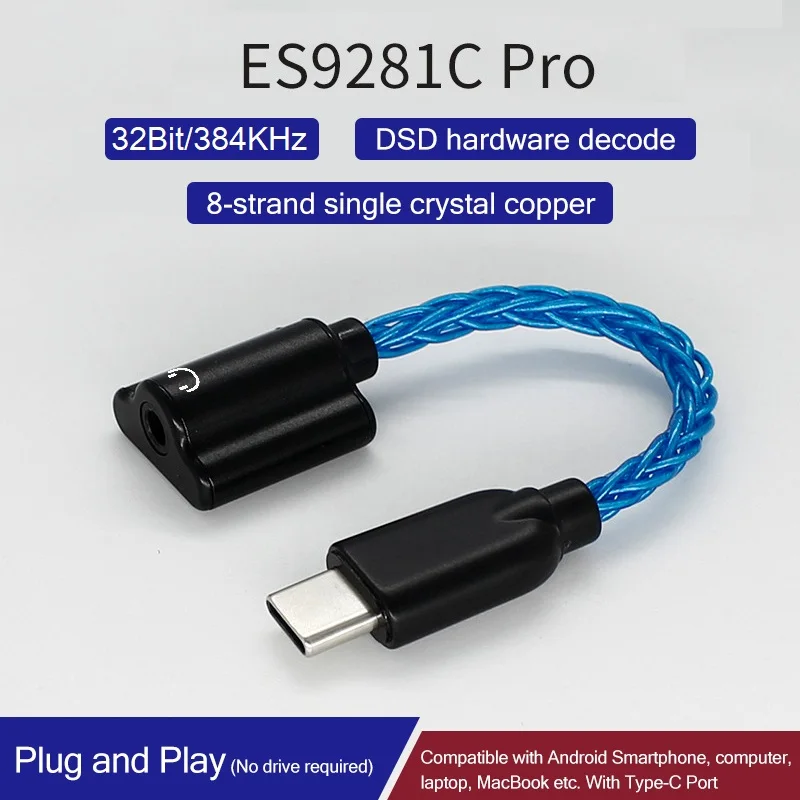 ES9281C Pro DAC Portable Headphone Amplifier 600Ω HPA DSD 128 USB Type C to 3.5mm Adapter for Android Pixel Samsung Xiaomi One
ES9281C Pro DAC Portable Headphone Amplifier 600Ω HPA DSD 128 USB Type C to 3.5mm Adapter for Android Pixel Samsung Xiaomi One
