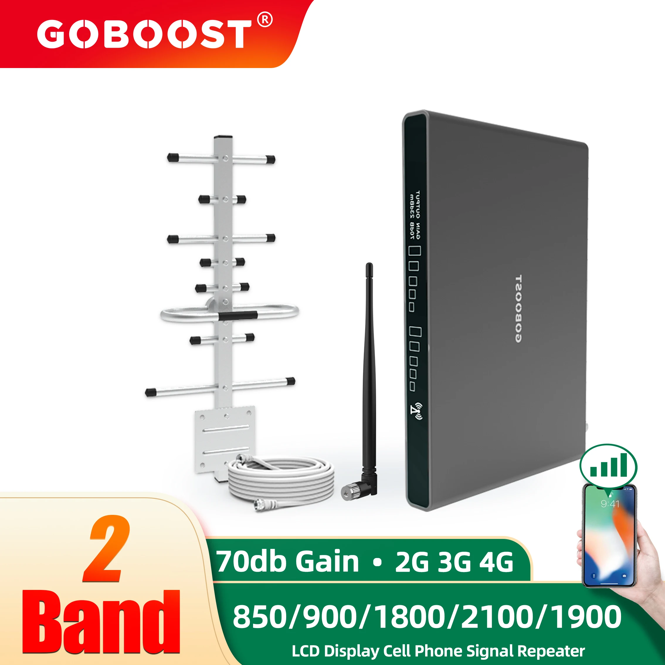

Усилитель сигнала GOBOOST LTE 4G, усилитель сотовой связи 900 1800 2100 1900 МГц, антенна GSM DCS UMTS 4G 3G, повторитель сотового телефона