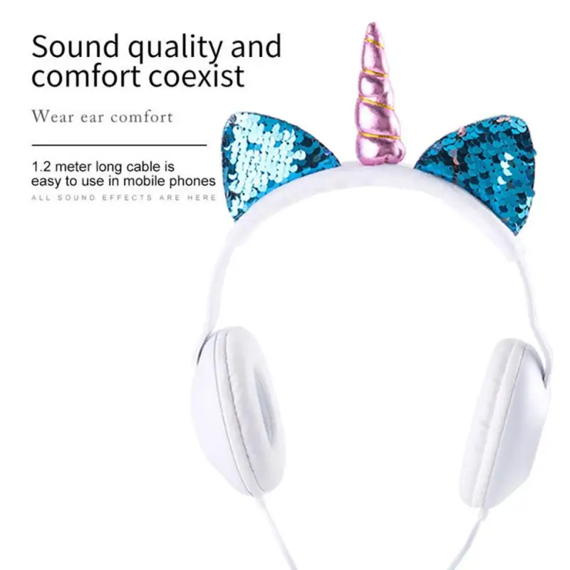 Cute Unicorn Headphone Kids Colorful Diamond Phone Headphones Girl Fone Gamer Earphones With Mic For Live Stream Youtube Video |