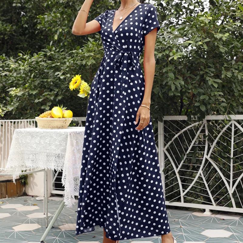 Women Dresses Summer Casual Short Sleeve V Neck Polka Dots Beach Dress Loose Waist Side Slit Maxi Dress Lady Party Dress Vestido
Women Dresses Summer Casual Short Sleeve V Neck Polka Dots Beach Dress Loose Waist Side Slit Maxi Dress Lady Party Dress Vestido