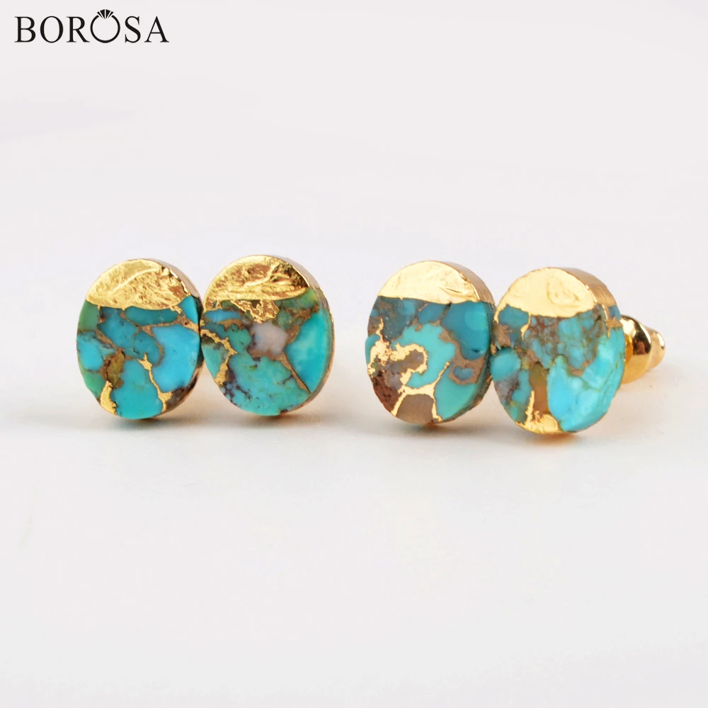 BOROSA 5/10Pairs Gold Plating Oval Copper Turquoises Stud Earrings Gems Earrings for Women 2020 Fashion Earrings Gifts G1982
BOROSA 5/10Pairs Gold Plating Oval Copper Turquoises Stud Earrings Gems Earrings for Women 2020 Fashion Earrings Gifts G1982