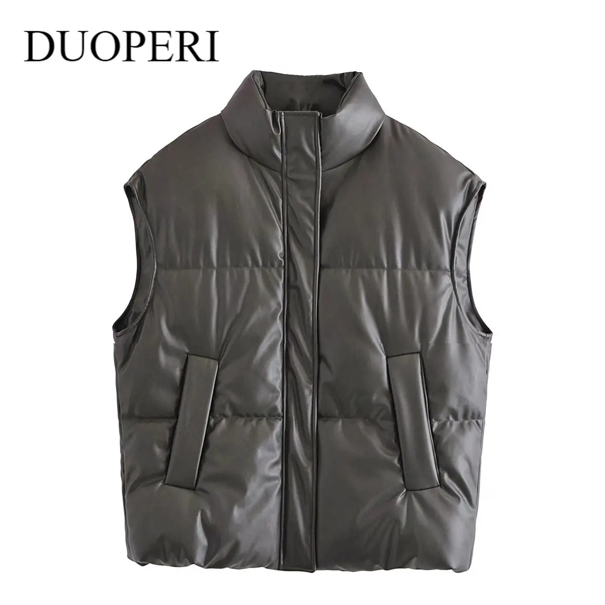 DUOPERI Women Fashion With Pockets Solid PU Faux Leather Vest Vintage High Neck Sleeveless Casual Female Jacket Chic Outfits
DUOPERI Women Fashion With Pockets Solid PU Faux Leather Vest Vintage High Neck Sleeveless Casual Female Jacket Chic Outfits