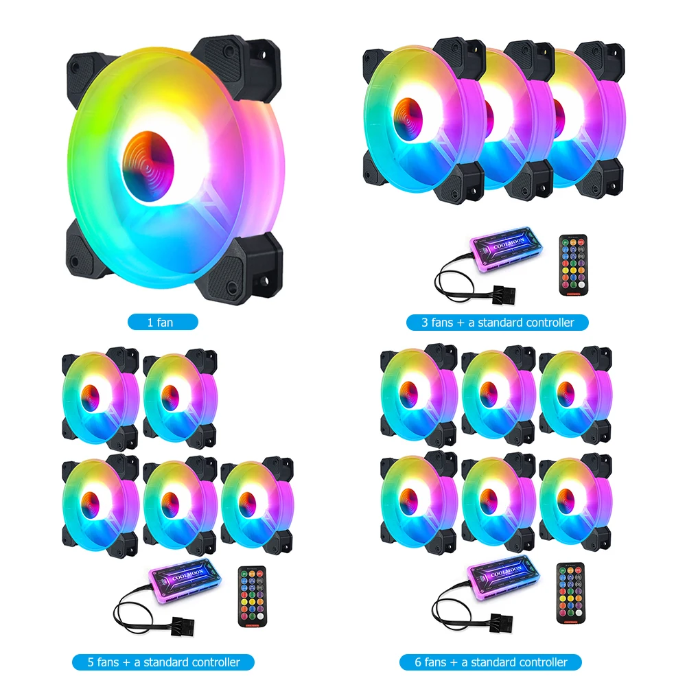 COOLMOON 120mm Chassis RGB Cooling Fan PC Desktop Case Gorgeous Lighting Quiet Radiator Heatsink Cooler With Remote control
COOLMOON 120mm Chassis RGB Cooling Fan PC Desktop Case Gorgeous Lighting Quiet Radiator Heatsink Cooler With Remote control