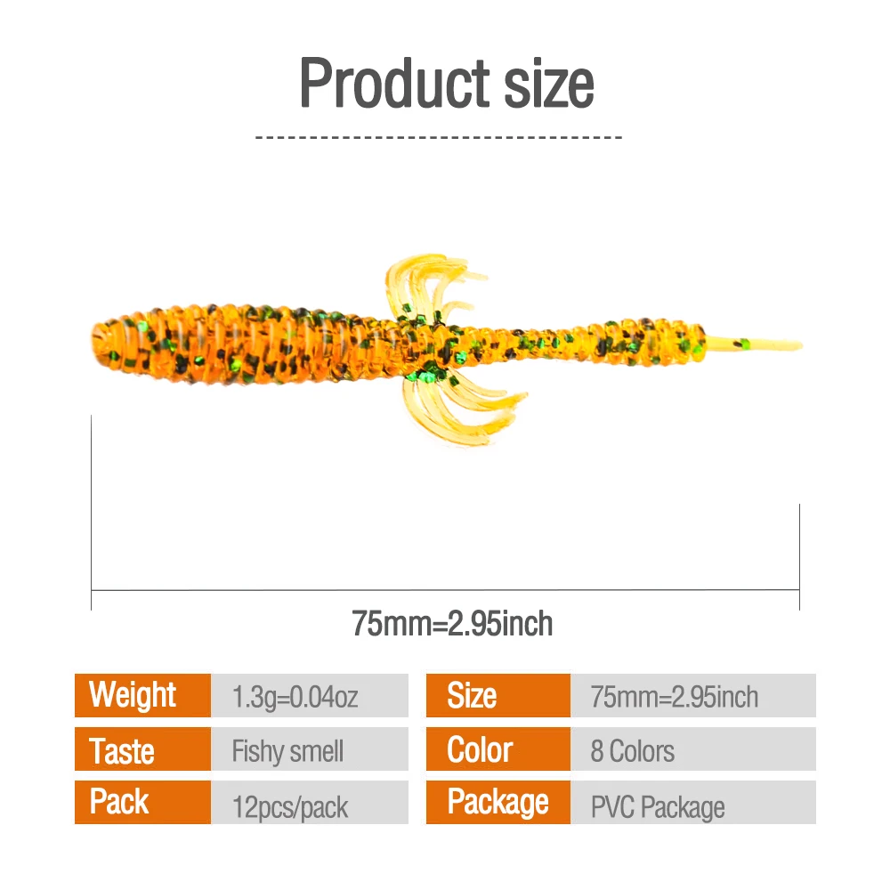 DONQL 12PCS Larva Silicone Fishing 75mm 1.3g Soft Lure Worm Easy Shiner Swimbait Fishing Tackle Set Shrimp Smell Fishing Baits
DONQL 12PCS Larva Silicone Fishing 75mm 1.3g Soft Lure Worm Easy Shiner Swimbait Fishing Tackle Set Shrimp Smell Fishing Baits