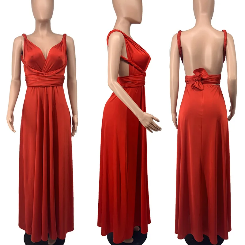 New solid color dress V neck halter back sexy dress with high waist date PROM queen temperament dress
New solid color dress V neck halter back sexy dress with high waist date PROM queen temperament dress