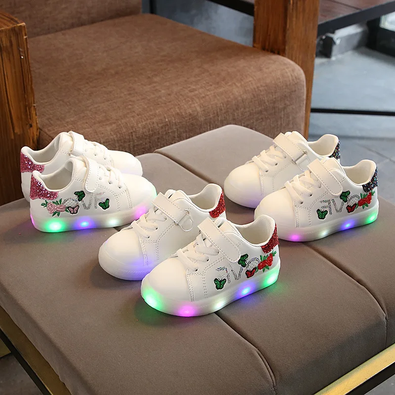 

High Quality Fashion LED Lighted Children Casual Sneakers Four Seasons Hot Sales Baby Girls Shoes Glowing Kids Infant Tennis