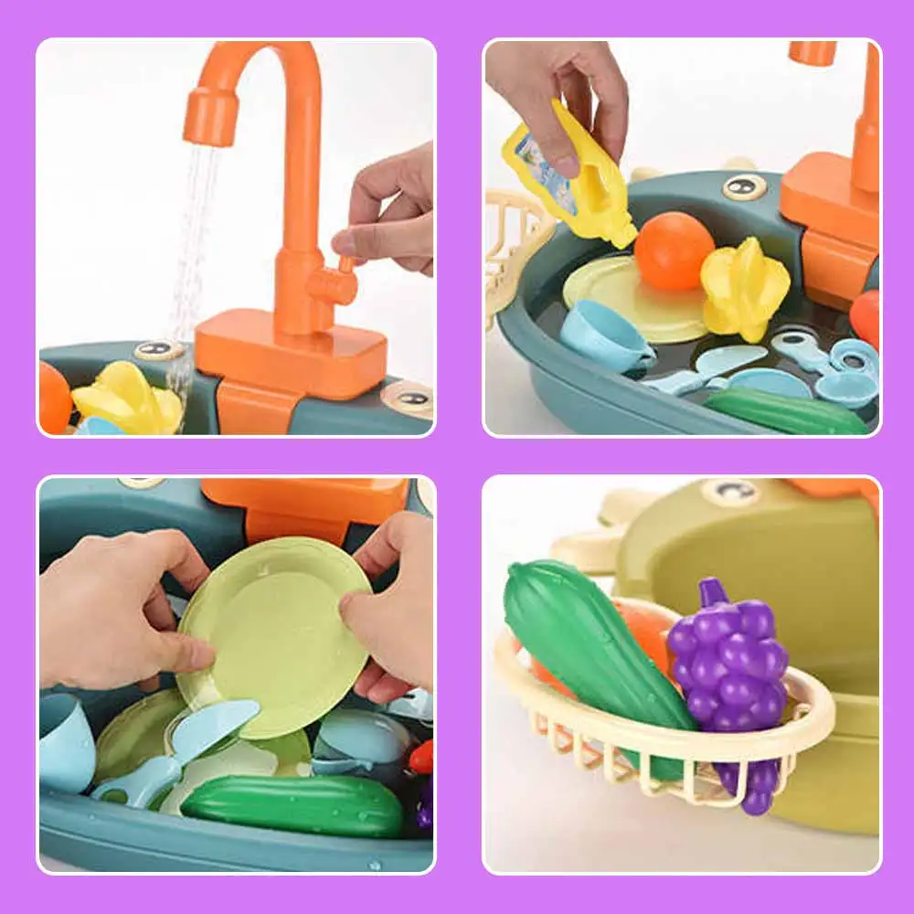 Kids Kitchen Sink Toys Simulation Electric Dishwasher Educational Toys Kitchen Food Pretend Playing Role Playing Girls Toys