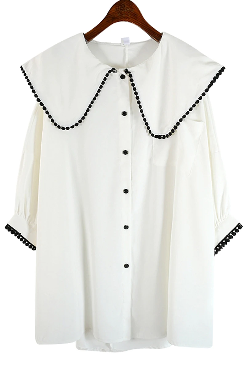 IEQJ 2021 new summer turn-down collar three quarter sleeves single breasted loose big size shirt female blouse WR19300 
IEQJ 2021 new summer turn-down collar three quarter sleeves single breasted loose big size shirt female blouse WR19300