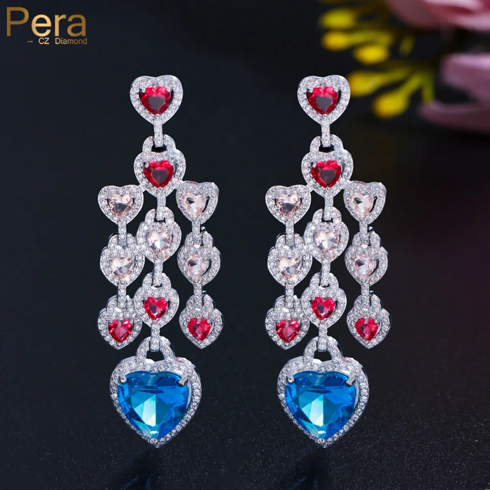 Pera Gorgeous Bohemia Style Red Blue CZ Crystal Long Dangling Love Heart Pendant Drop Earrings Wedding Jewelry for Brides E796
Pera Gorgeous Bohemia Style Red Blue CZ Crystal Long Dangling Love Heart Pendant Drop Earrings Wedding Jewelry for Brides E796