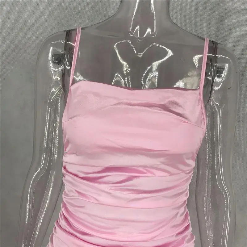 Spaghetti Strap Mini Satin Dress Women Sexy Backless Cross Bandage Bodycon Party Dress Pleated Stretch Short Club Dress
Spaghetti Strap Mini Satin Dress Women Sexy Backless Cross Bandage Bodycon Party Dress Pleated Stretch Short Club Dress