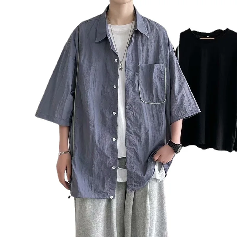 2021 Summer Stitching Loose Half-Sleeve Shirt Men's Fashion Brand Ins Short Sleeve Shirt Japanese Leisure Half Sleeve Shirt
2021 Summer Stitching Loose Half-Sleeve Shirt Men's Fashion Brand Ins Short Sleeve Shirt Japanese Leisure Half Sleeve Shirt