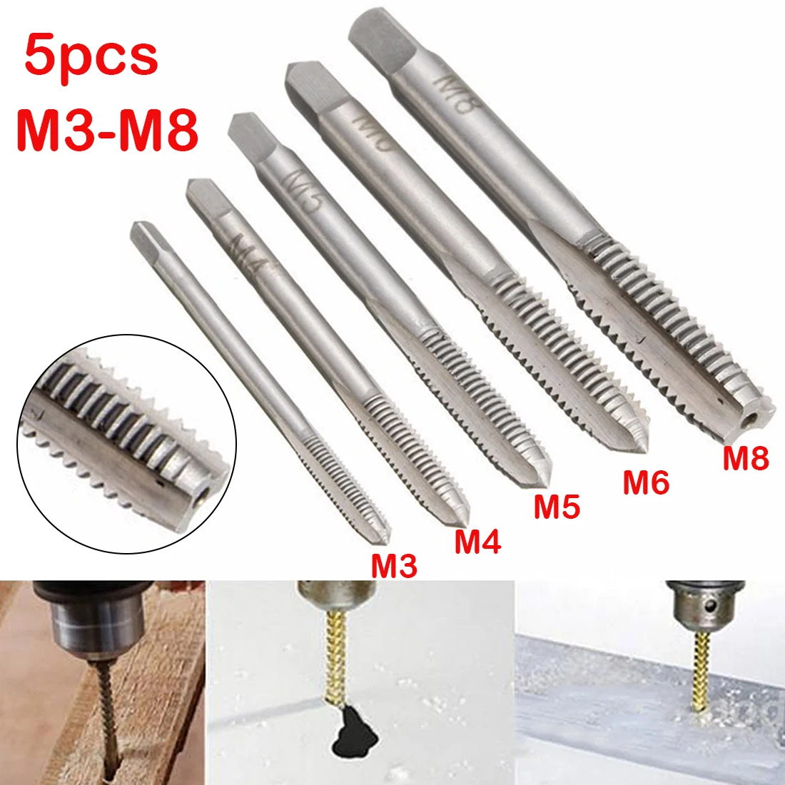 5PCS Machine Spiral Point Thread Tap Wrench M3 M4 M5 M6 M8 Straight Fluted Screw Thread Metric Plug Hand Tap Drill Set Hand Tool 
5PCS Machine Spiral Point Thread Tap Wrench M3 M4 M5 M6 M8 Straight Fluted Screw Thread Metric Plug Hand Tap Drill Set Hand Tool