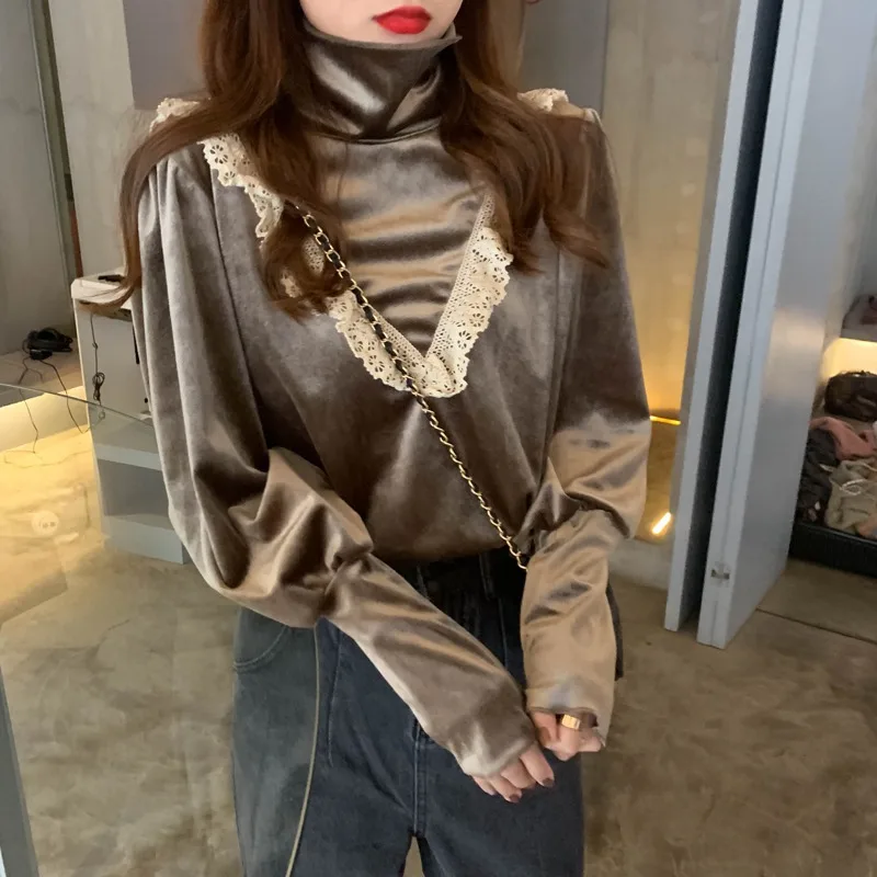 Plus Size Lace Ruffle Patchwork Women Velour Tops Korean Long Sleeve Turtleneck T Shirts Vintage Autumn Winter Basic Blusa Mujer
Plus Size Lace Ruffle Patchwork Women Velour Tops Korean Long Sleeve Turtleneck T Shirts Vintage Autumn Winter Basic Blusa Mujer