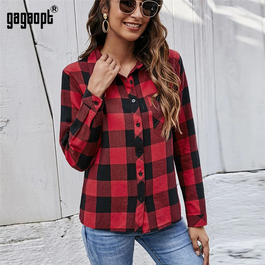 Gagaopt Женская клетчатая рубашка, Женская куртка, пальто в клетку, Повседневная Осенняя блузка с отложным воротником и длинным рукавом, модная... 
Gagaopt Женская клетчатая рубашка, Женская куртка, пальто в клетку, Повседневная Осенняя блузка с отложным воротником и длинным рукавом, модная...