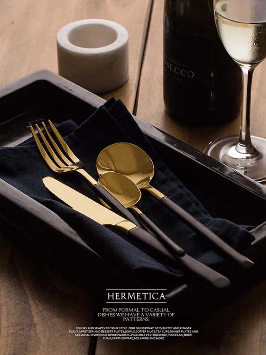 Black Gold Cutlery Set Cutlery Set Stainless Steel Steak Spoon Kitchen Royal Dinnerware Knife Servies Platos Dinner Set AA50DC
Black Gold Cutlery Set Cutlery Set Stainless Steel Steak Spoon Kitchen Royal Dinnerware Knife Servies Platos Dinner Set AA50DC